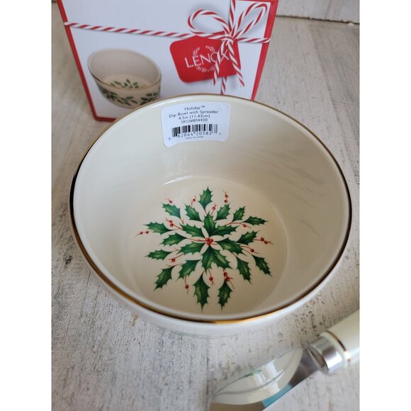 Lenox holiday Dip bowl spreader mistletoe Xmas home decor set - Picture 3 of 8